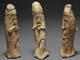 Three clay figurines of protective apkallu-sages dressed in fish-cloaks, from 7th-century Nineveh (BM ME 91837)
