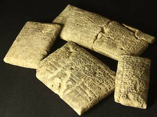 Four well-preserved cuneiform tablets from Tell Khaiber,
  photographed by Adrian Murphy (2015).