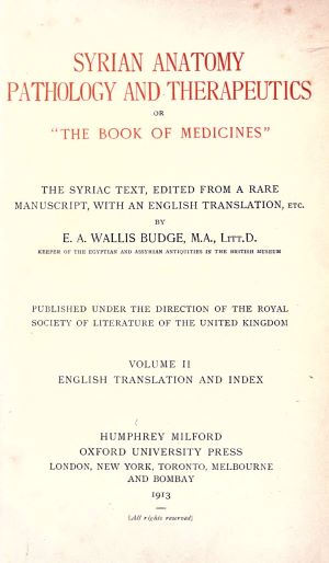 Titlepage of E.A. Budge, Syriac Book of Medicines