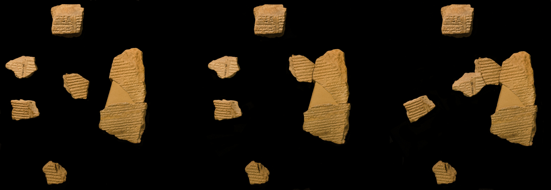 Fragments being joined back into their original tablet