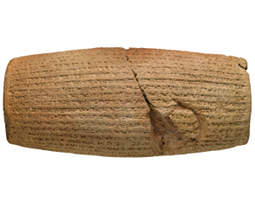 A clay cylinder of the Persian king Cyrus (r. 559-530 BC) from Babylon, also known as the Cyrus Cylinder