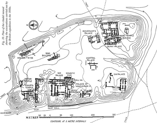1950s archaeological plan of Nimrud, updated for Oates and Oates 2001