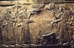 Detail from the Black Obelisk showing Iaua (biblical Jehu), king of Israel, in a gesture of submission before Shalmaneser III